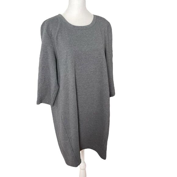 Old Navy Large Shift Dress Gray Stripe 3/4 Sleeve Career Knit Boxy - Picture 6 of 9